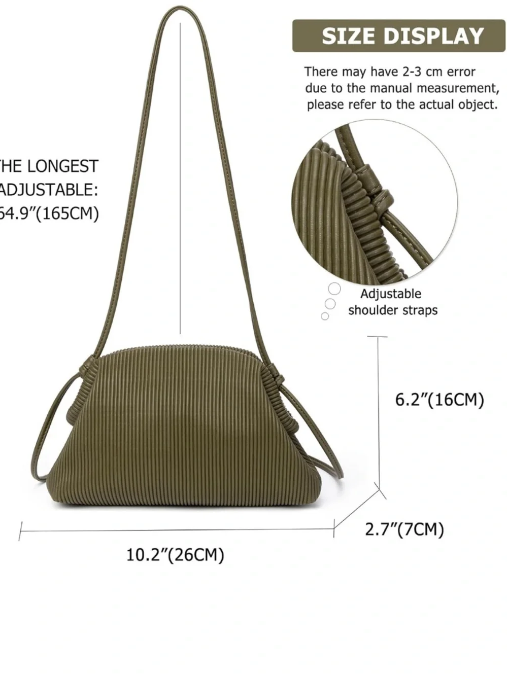 Luxury Pleated Shoulder Bag in Olive Khaki Modern Fashion Handbag